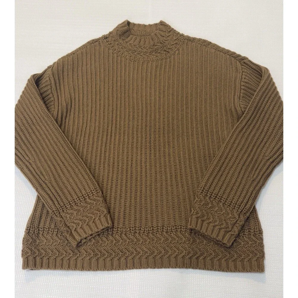 NWT L.L. Bean Signature Organic Cotton Mockneck Ribbed Sweater Walnut Large L